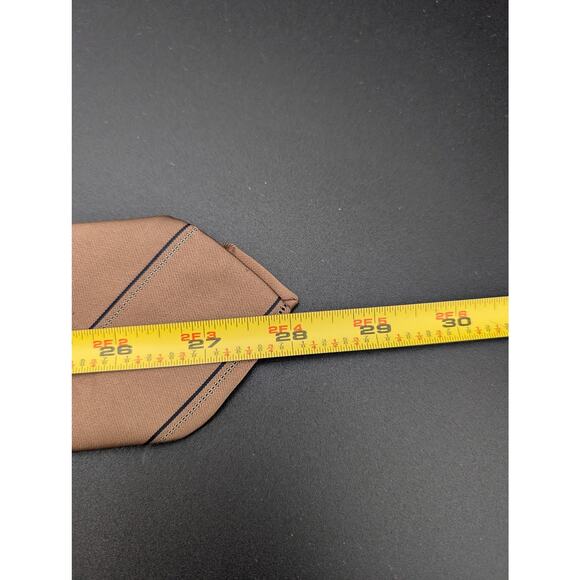 Yves Saint Laurent Tie Mens Brown Blue Stripe YSL Logo Necktie Classic Old Money - Picture 3 of 5